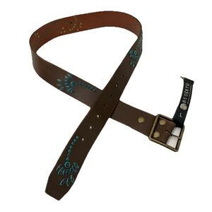 Bed Stu Womens Large Belt Hudson Brown Turquoise Studded Rhinestone Western NEW